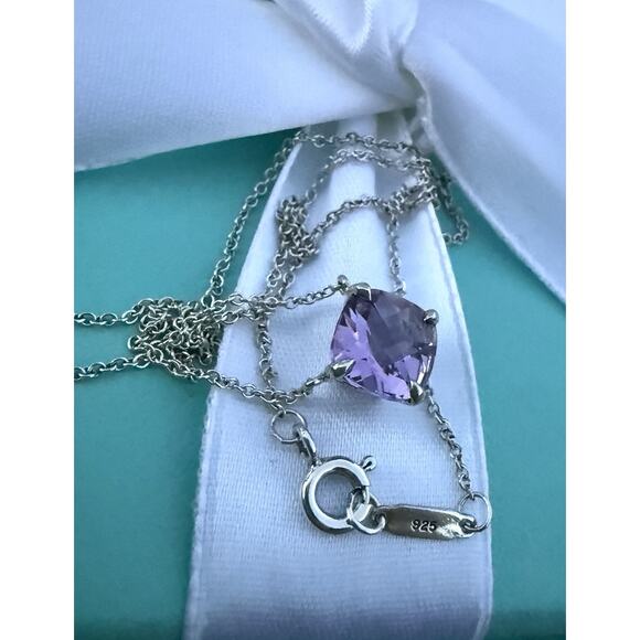 Tiffany & Co. Silver 2ct Purple Amethyst Gemstone Pendant Sparkler Necklace 16" - Picture 5 of 13